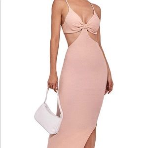 Ruched Bust Bodycon Cut Out Split Hem Maxi Dress